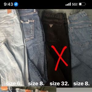 Levi, American Eagle, and Old navy jeans